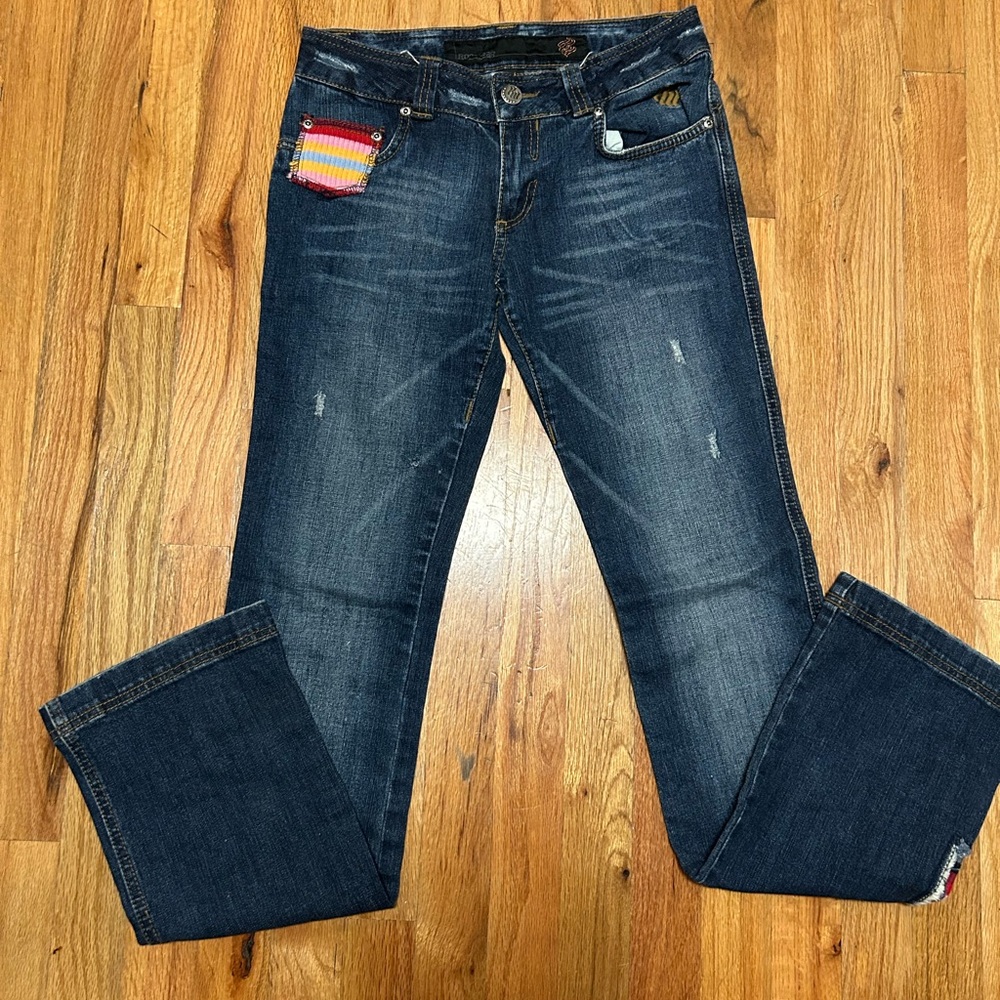 VINTAGE Rocawear Blue Flare Jeans with Distressed design